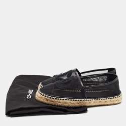 Chanel Black Mesh and Leather CC Cap Toe Espadrille Flats Size 36