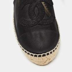 Chanel Black Mesh and Leather CC Cap Toe Espadrille Flats Size 36