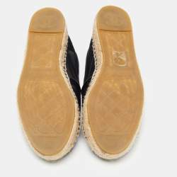 Chanel Black Mesh and Leather CC Cap Toe Espadrille Flats Size 36