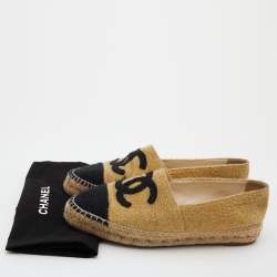 Chanel Yellow/Black Metallic Fabric CC Cap Toe Espadrilles Flats Size 37