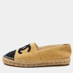 Chanel Yellow/Black Metallic Fabric CC Cap Toe Espadrilles Flats Size 37