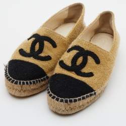 Chanel Yellow/Black Metallic Fabric CC Cap Toe Espadrilles Flats Size 37