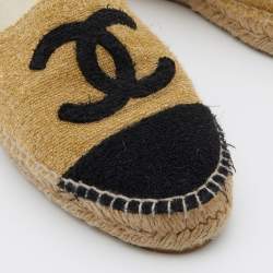 Chanel Yellow/Black Metallic Fabric CC Cap Toe Espadrilles Flats Size 37