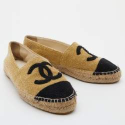 Chanel Yellow/Black Metallic Fabric CC Cap Toe Espadrilles Flats Size 37