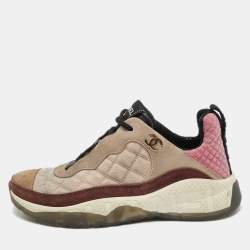 Pre Owned Chanel Multicolor Quilted Suede and Fabric CC  Sneakers Size 35.5
