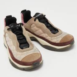 Pre Owned Chanel Multicolor Quilted Suede and Fabric CC  Sneakers Size 35.5