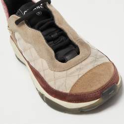 Pre Owned Chanel Multicolor Quilted Suede and Fabric CC  Sneakers Size 35.5