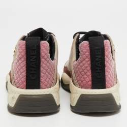 Pre Owned Chanel Multicolor Quilted Suede and Fabric CC  Sneakers Size 35.5
