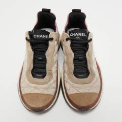 Pre Owned Chanel Multicolor Quilted Suede and Fabric CC  Sneakers Size 35.5