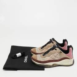 Pre Owned Chanel Multicolor Quilted Suede and Fabric CC  Sneakers Size 35.5