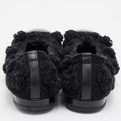 Pre Owned Chanel Black Patent Leather and Crochet Camellia CC Cap Toe Ballet Flats Size 36.5