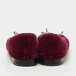 Pre Owned Chanel Burgundy Velvet and Leather CC Ballet Flats Size 38