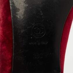 Pre Owned Chanel Burgundy Velvet and Leather CC Ballet Flats Size 38