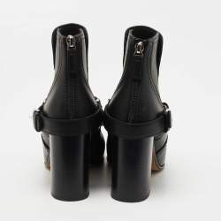 Pre Owned Chanel Black Leather Pearl Crystal Embellished CC Logo Ankle Boots Size 39