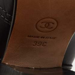 Pre Owned Chanel Black Leather Pearl Crystal Embellished CC Logo Ankle Boots Size 39