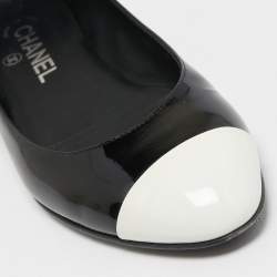 Chanel Black/White Patent Leather Cap Toe CC Ballet Flats Size 38
