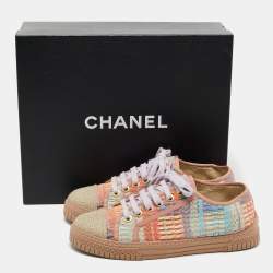 Pre Owned Chanel Multicolor Tweed CC Low Top Sneakers Size 37