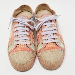 Pre Owned Chanel Multicolor Tweed CC Low Top Sneakers Size 37