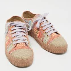 Pre Owned Chanel Multicolor Tweed CC Low Top Sneakers Size 37