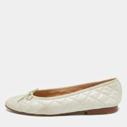 Pre Owned Chanel Metallic Quilted Leather CC Bow Ballet Flats Size 38