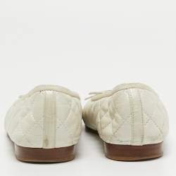 Pre Owned Chanel Metallic Quilted Leather CC Bow Ballet Flats Size 38