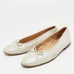 Pre Owned Chanel Metallic Quilted Leather CC Bow Ballet Flats Size 38