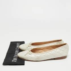 Pre Owned Chanel Metallic Quilted Leather CC Bow Ballet Flats Size 38