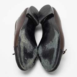 Pre Owned Chanel Brown/Black Leather CC Bow Ballet Flats Size 41