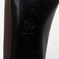 Pre Owned Chanel Brown/Black Leather CC Bow Ballet Flats Size 41