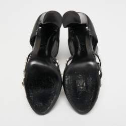 Chanel Black Leather Bow Pearl Embellished Cut Out Ankle Booties Size 42