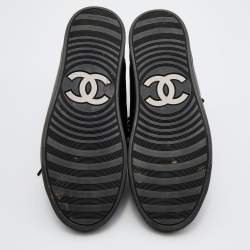 Pre Owned Chanel Black Leather CC Chain Link High Top Sneakers Size 35