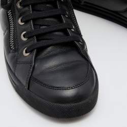 Pre Owned Chanel Black Leather CC Chain Link High Top Sneakers Size 35