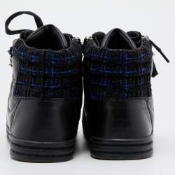 Pre Owned Chanel Black Leather CC Chain Link High Top Sneakers Size 35