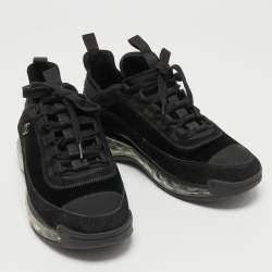 Pre Owned Chanel Black Black/Dark Grey  Suede Interlocking CC Logo Sneakers Size 39