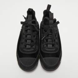 Pre Owned Chanel Black Black/Dark Grey  Suede Interlocking CC Logo Sneakers Size 39