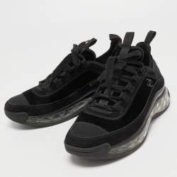Pre Owned Chanel Black Black/Dark Grey  Suede Interlocking CC Logo Sneakers Size 39
