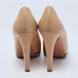 Pre Owned Chanel Beige/Black Leather Cap Toe Chain Link Pumps Size 39