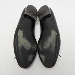 Chanel Black Leather and Patent CC Cap Toe Bow Ballet Flats Size 38