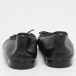 Chanel Black Leather and Patent CC Cap Toe Bow Ballet Flats Size 38