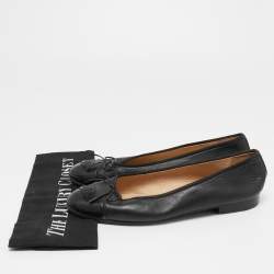 Chanel Black Leather and Patent CC Cap Toe Bow Ballet Flats Size 38