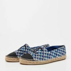 Pre Owned Chanel Two Tone Tweed  CC Espadrille Flats Size 40