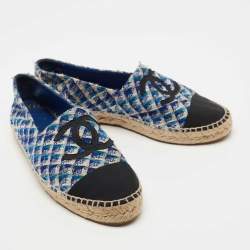 Pre Owned Chanel Two Tone Tweed  CC Espadrille Flats Size 40
