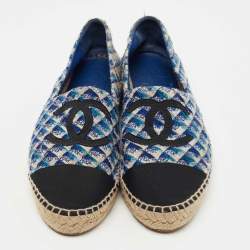 Pre Owned Chanel Two Tone Tweed  CC Espadrille Flats Size 40