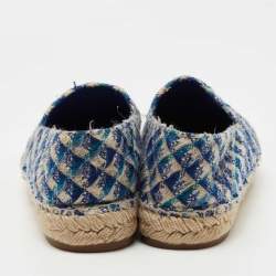 Pre Owned Chanel Two Tone Tweed  CC Espadrille Flats Size 40