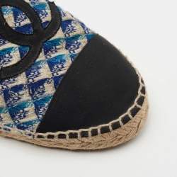 Pre Owned Chanel Two Tone Tweed  CC Espadrille Flats Size 40