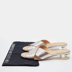 Chanel Metallic Beige Leather Cross Strap Slide Sandals Size 39