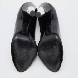 Pre Owned Chanel Black Patent Leather CC Open Toe Pumps Size 36