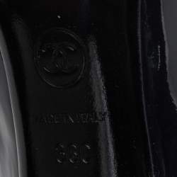 Pre Owned Chanel Black Patent Leather CC Open Toe Pumps Size 36