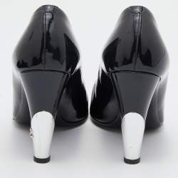 Pre Owned Chanel Black Patent Leather CC Open Toe Pumps Size 36
