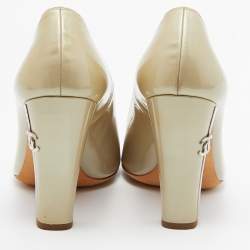 Pre Owned Chanel Pale Green Leather CC Open Toe Pumps Size 36.5